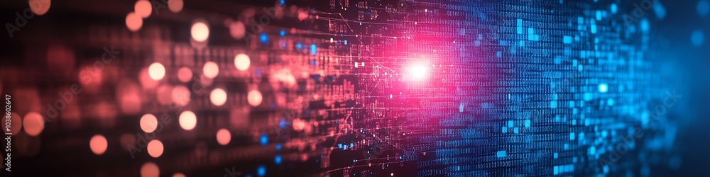 Leinwandbilder Digital Abstract Futuristic Light Patterns Integrating Red and Blue on a Dark Horizontal Layout : Generative AI