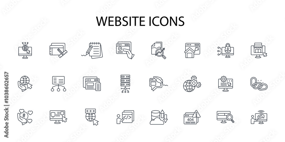 Poster website icon set.vector.editable stroke.linear style sign for use web design,logo.symbol illustratio