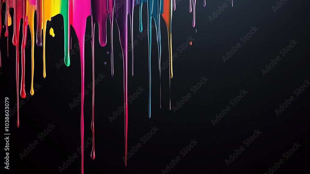 Poster vibrant colorful painting strokes on black background for creative design projects : generative ai