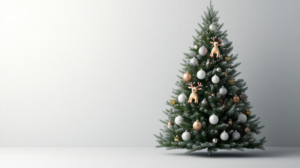 beautifully decorated Christmas tree with reindeer ornaments and baubles