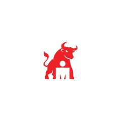 Bull animal M letter template design
