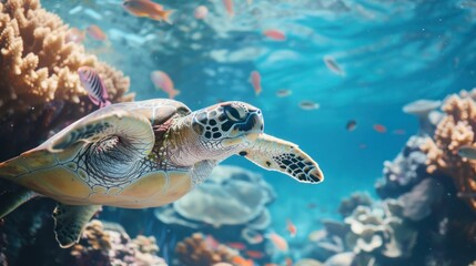Sea Turtle in Coral Reef