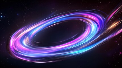 Obraz premium A colorful spiral in the sky with stars in the background. The spiral is purple and blue. The sky is dark and the stars are twinkling