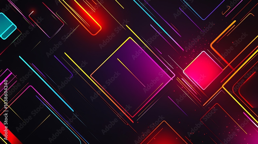 Aufkleber dynamic neon glowing lines and squares on a dark background creating an abstract digital art : gener