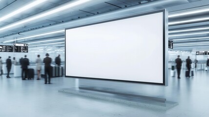 Empty advertising billboard in a modern airport terminal.