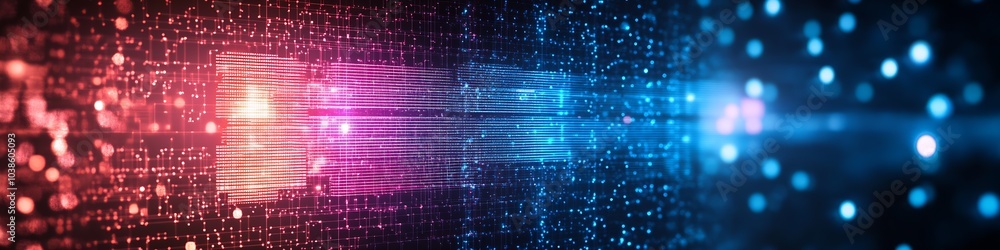 Poster Vibrant Digital Matrix of Multicolored Lights in a Futuristic Abstract Background : Generative AI