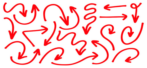 Red curved arrows illustrated on a white background for creative design and direction guidance in projects