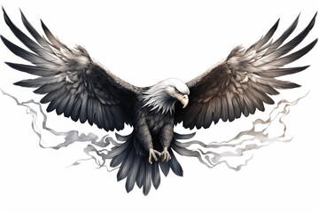 Obraz premium Black eagle tattoo on white background. Eagle tattoo. Bird tattoo. Tattoo ideas. For tattoo artists. Tattoo parlor. Love tattoo. Black ink. My tattoo. 