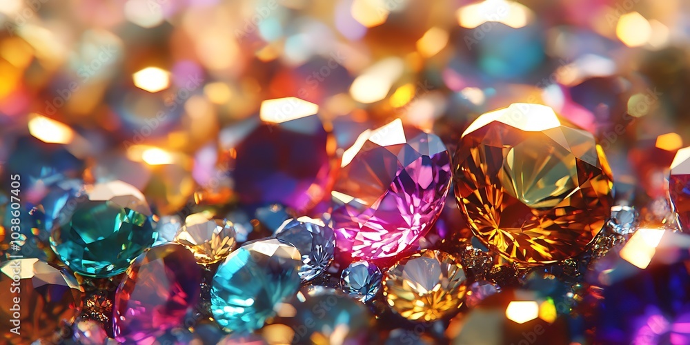 Poster vivid spectrum of gemstones with multicolored luminous reflections : generative ai