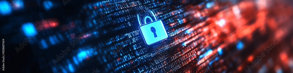Aufkleber Futuristic Cybersecurity and Data Lock Abstract Visual with Red Highlights : Generative AI