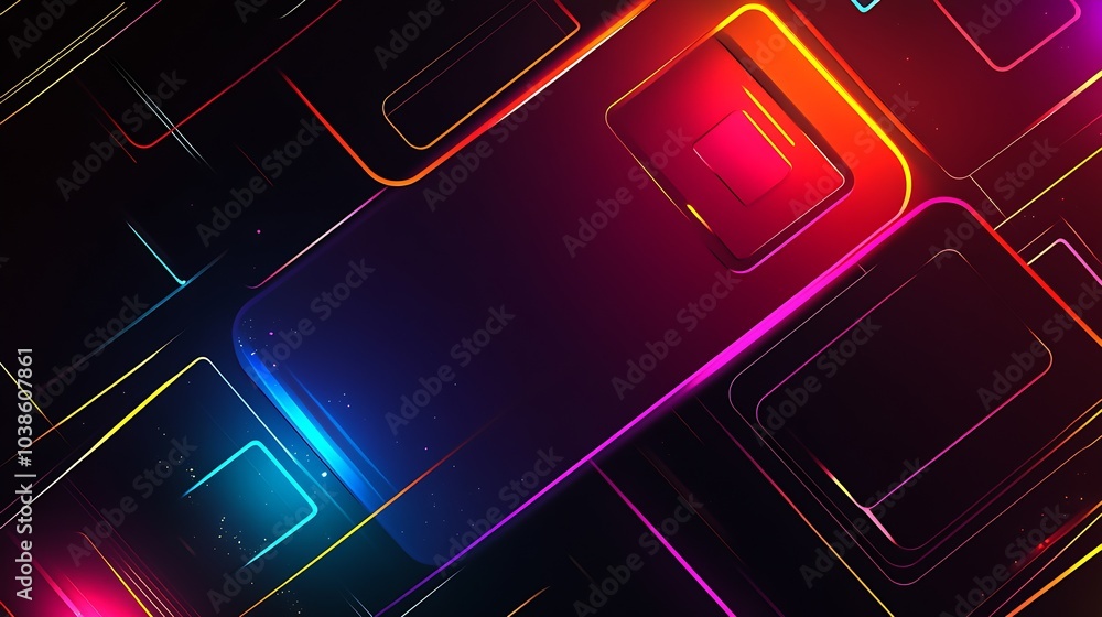 Leinwandbilder Modern Neon Blocks and Lines in a Futuristic Abstract Composition on a Dark Background : Generative AI