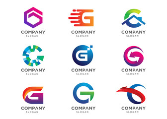 Abstract letter G logo icon set. Abstract logos collection. Geometrical abstract logos. Icon design. Logo Design for business of modern luxury, elegant, simple.