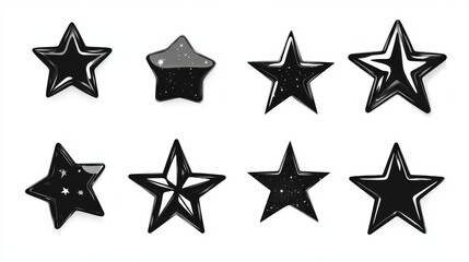 Obraz premium A set of black star icons, each with a different shape. Some stars sparkle. This set of icons is perfect for adding a touch of star power to your designs.