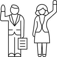 Simple icons representing voting concepts with people, designed in a clean line outline style.