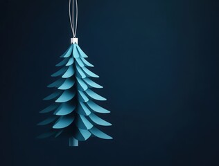 hanging Christmas tree decorations on blue background. Merry Christmas and Happy New Year