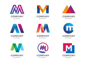 Abstract letter M logo icon set. Abstract logos collection. Geometrical abstract logos. Icon design. Logo Design for business of modern luxury, elegant, simple.