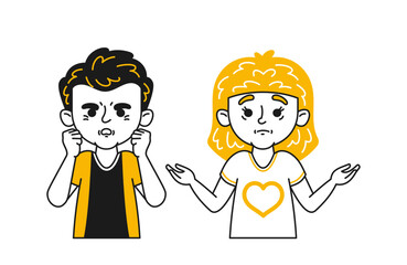 Cartoon Illustration Of Two Children Displaying Different Emotions One Child Looks Angry And Determined