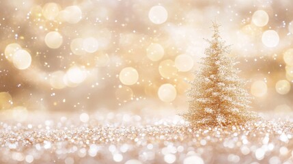 A sparkling golden Christmas tree shines against a clear background. It symbolizes joy and celebration for the holidays, decorated with bright lights.