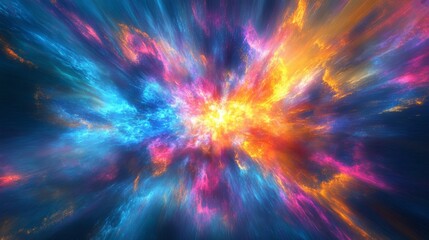 Fototapeta premium A vibrant explosion of energy, showcasing the power of nuclear fission and fusion. The abstract image is created using computer graphics and looks like a 3D model.