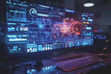 Obraz premium A holographic timetable floating above a desk with dynamic animations.