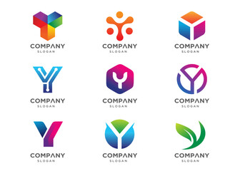 Abstract letter Y logo icon set. Abstract logos collection. Geometrical abstract logos. Icon design. Logo Design for business of modern luxury, elegant, simple.