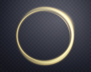 Gold magic glowing ring. Neon realistic energy flare halo ring. Abstract light effect on a transparent background. Vector illustration.