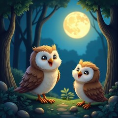 Obraz premium Nighttime Play Owlets and Friends