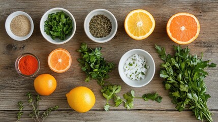 Fresh Ingredients on Wooden Table for Cooking