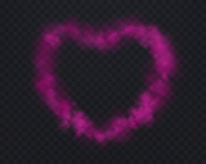 Realistic pink smoke heart or haze on a transparent background. Magic fog, vapor. Vector illustration.