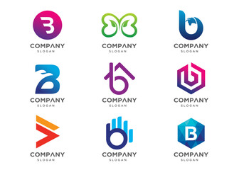 Abstract letter B logo icon set. Abstract logos collection. Geometrical abstract logos. Icon design. Logo Design for business of modern luxury, elegant, simple.