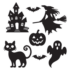 Halloween silhouettes of various characters and icons.