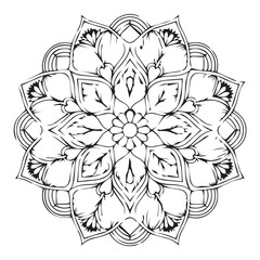 Intricate Mandala Pattern Design Symmetrical Line Art for Decoration Coloring