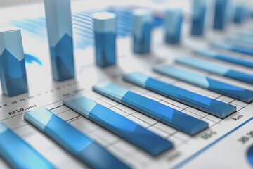 Evaluation insights, bar charts, blue and white, ing, informative and detailed.