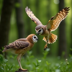 Obraz premium Learning to Fly: A Young Owl's Journey