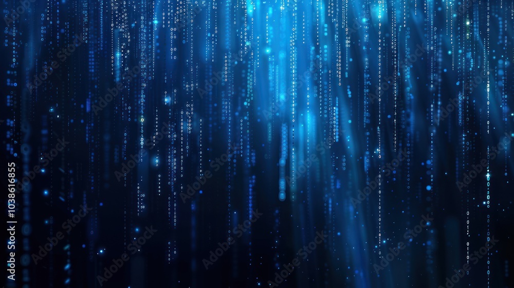 Poster digital rain: abstract blue binary code background