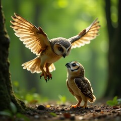 Fototapeta premium Learning to Fly: A Young Owl's Journey