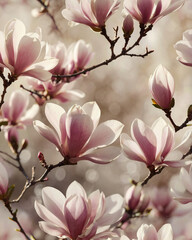 Obraz premium Delicate light spring floral blur background with magnolias. Celebrating of springtime.