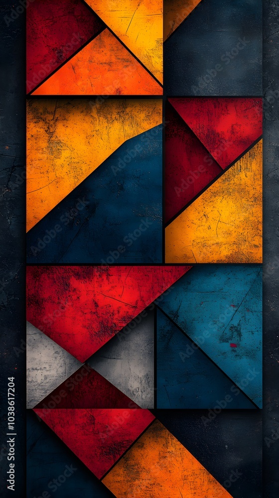 Aufkleber bold geometric abstract art featuring vibrant red and yellow dynamic patterns design