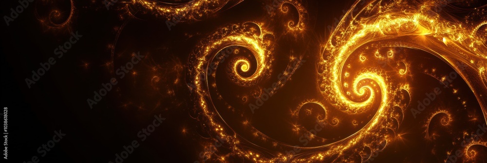 Poster Intricate golden spirals and radiant stars create a festive atmosphere, embodying the spirit of Christmas against a dark backdrop. Generative AI