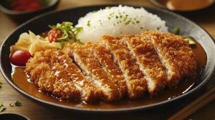 Crispy Chicken with Rice and Vegetables Plated Dish
