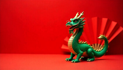 Obraz premium a green dragon statue in front of a red background