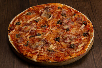 pizza on a wooden board