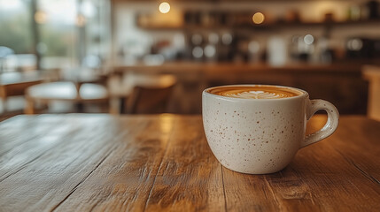 Latte with Beautiful Foam Art in a Cozy Café Setting..