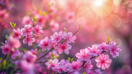 Pink Cherry Blossoms Glowing in Soft Sunlight..