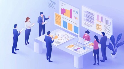 Business people, documents and charts in meeting, above and discussion with point for financial analysis. Team, paperwork and graphs for audit, review or feedback for profit, performance or progress