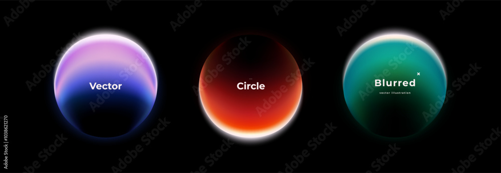 Poster abstract circle shapes with gradient isolated on black background. vector set. fluid vivid gradients
