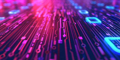 A vibrant digital landscape with flowing lines and glowing nodes, evoking themes of technology and data transmission.