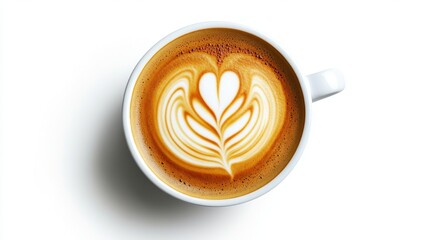 Latte Art Coffee Cup Top View Isolated