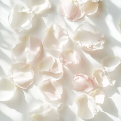 delicate rose petals gently scattered across a pure white background