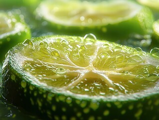 Fresh Lime Slice Macro Photography Juicy Citrus Fruit with Water Drops